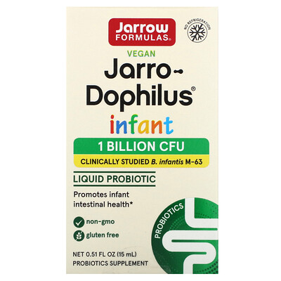 

Jarrow Formulas Vegan Jarro-Dophilus Infant, жидкий пробиотик, 1 миллиард КОЕ, 15 мл (0,51 жидк. Унции)