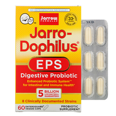 Jarrow Formulas Jarro-Dophilus EPS, пищеварительный пробиотик, 5 миллиардов, 60 вегетарианских капсул Enteroguard