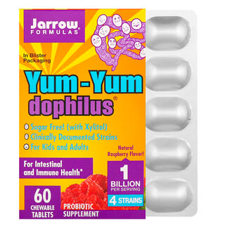 Jarrow Formulas, Yum-Yum Dophilus Sugar-Free!, Natural Raspberry Flavor, 60 Chewable Tablets