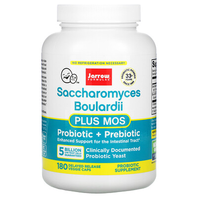 Jarrow Formulas Saccharomyces Boulardii Plus MOS, 5 Billion, 180 Delayed Release Veggie Caps