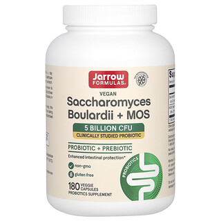 Jarrow Formulas, Suplemento con Saccharomyces boulardii y MOS, 5000 millones, 180 cápsulas vegetales de liberación retardada