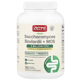 Jarrow Formulas, Vegan Saccharomyces Boulardii + MOS, 5 Billion CFU, 180 Veg Capsules