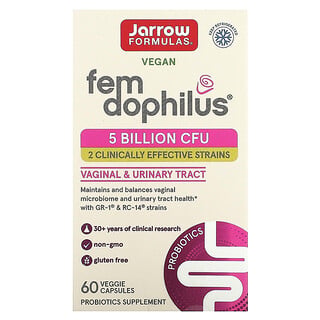 Jarrow Formulas, Fem-Dophilus, Suplemento probiótico para mujeres, 5000 millones de UFC, 60 cápsulas vegetales