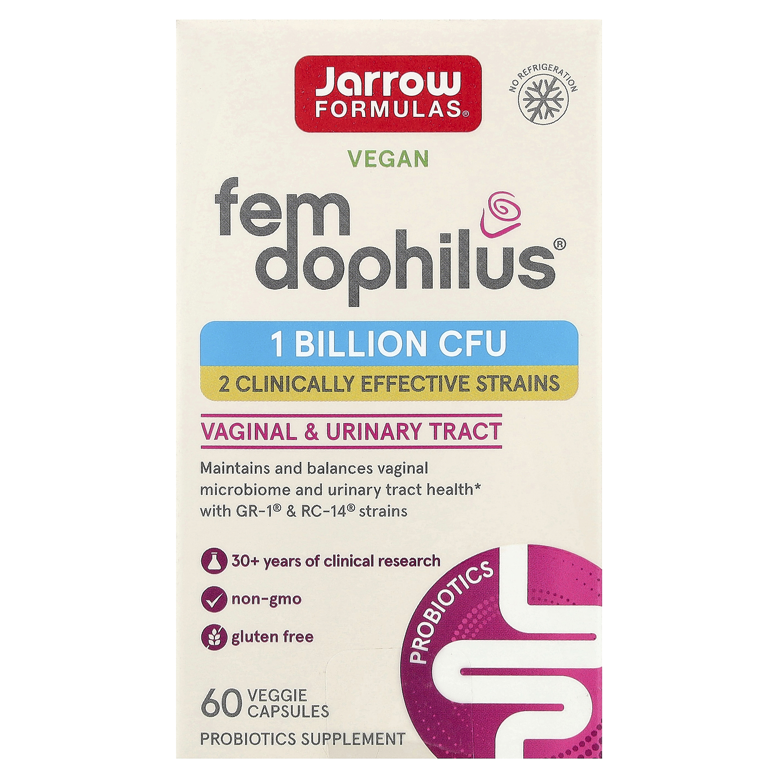 Jarrow Formulas (자로우포뮬러스), 비건 Fem Dophilus, 10억CFU, 베지 캡슐 60정