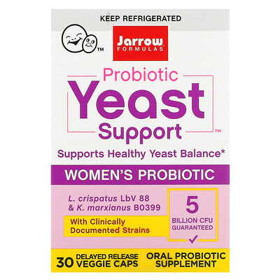 

Jarrow Formulas Probiotic Yeast Support, Женский пробиотик, 5 миллиардов, 30 вегетарианских капсул