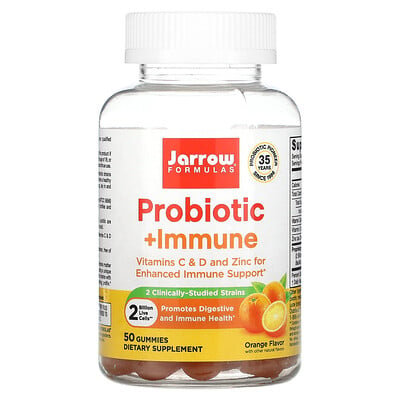 

Jarrow Formulas Probiotic + Immune, апельсин, 2 млрд, 50 жевательных таблеток