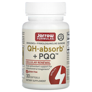 Jarrow Formulas, QH-Absorb + PQQ, Suplemento para favorecer la renovación celular, 30 cápsulas blandas