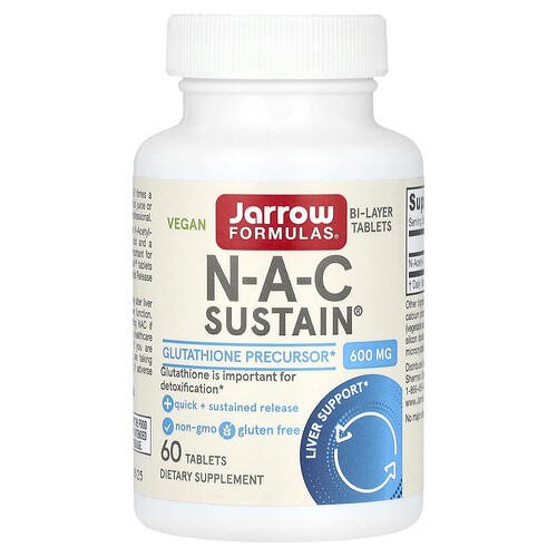Jarrow Formulas Vegan N-A-C Sustain, 600 mg, 60 Tablets