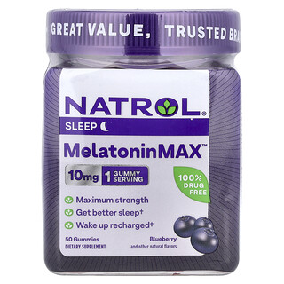 Natrol, MelatoninMax™, Arándano azul, 10 mg, 50 gomitas