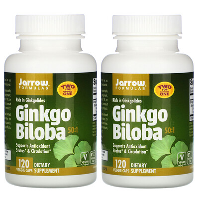 Jarrow Formulas Ginkgo Biloba, 50:1, 2 флакона, 120 растительных капсул в каждом