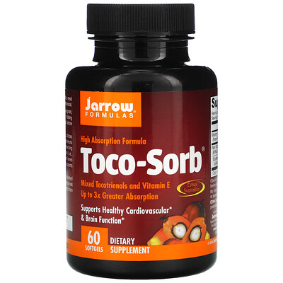 Jarrow Formulas Toco-Sorb, смесь токотриенолов и витамина Е, 60 мягких таблеток