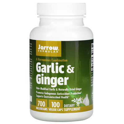 Jarrow Formulas чеснок и имбирь, 700 мг, 100 вегетарианских капсул