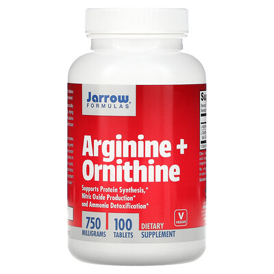 Jarrow Formulas Arginine + Ornithine (Аргинин + орнитин), 750 мг, 100 таблеток