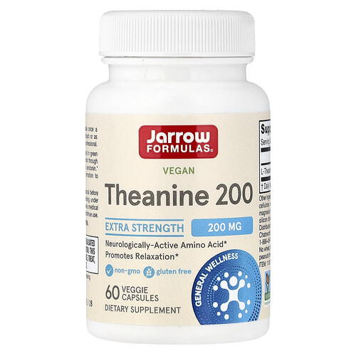Jarrow Formulas Vegan Theanine 200, 200 mg, 60 Veggie Capsules