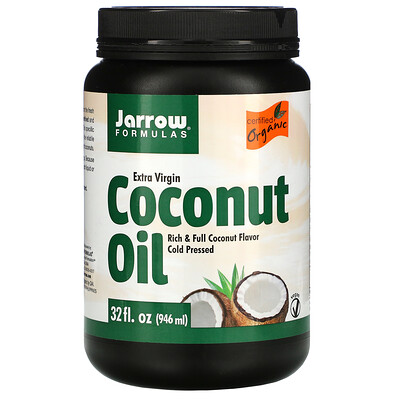 Jarrow Formulas Органический продукт, кокосовое масло холодного отжима, полученное методом холодного прессования, 946 мл