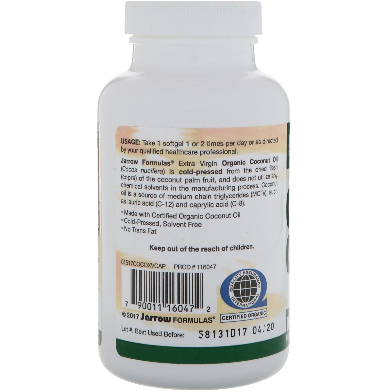 Jarrow Formulas, Coconut Oil, Extra Virgin, 1000 mg, 120 Softgels