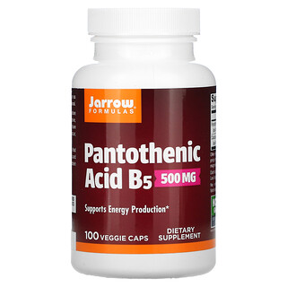Jarrow Formulas, Ácido pantoténico con vitamina B5, 500 mg, 100 cápsulas vegetales