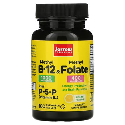 

Jarrow Formulas Метил B-12 и метилфолат, лимон, 100 жевательных таблеток