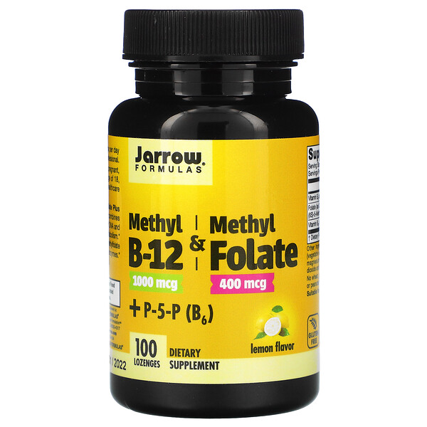 Jarrow Formulas, метил B12 и метилфолат, лимон, 100 пастилок