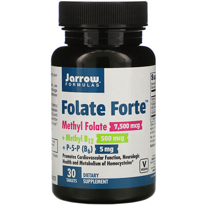 Jarrow Formulas Folate Forte, Methyl Folate + Methyl B12 + P-5-P, 30 Tablets