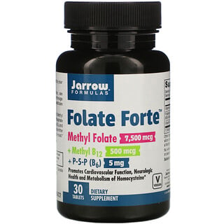 Jarrow Formulas, Folate Forte، ميثيل الفولات + ميثيل ب12 + بيريدوكسال-5-فوسفات، 30 قرصًا