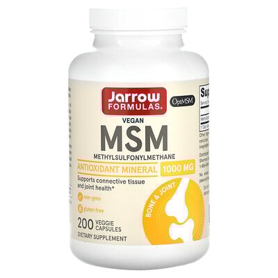 Jarrow Formulas, MSM, 1.000 mg, 200 cápsulas veganas