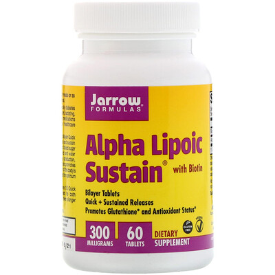 Jarrow Formulas Alpha Lipoic Sustain with Biotin, 300 mg, 60 Tablets