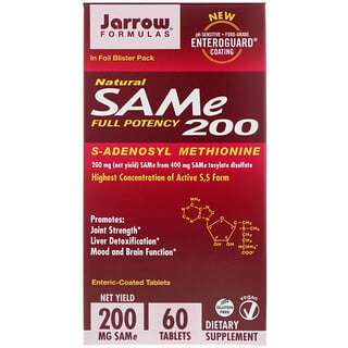 Jarrow Formulas, SAM-e (S-Adenosil-L-Metionina) Natural 200, 200 mg, 60 Comprimidos de Revestimento Entérico