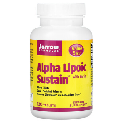 

Jarrow Formulas Alpha Lipoic Sustain, альфа-липоевая кислота с биотином, 300 мг, 120 таблеток