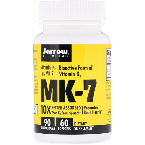 Jarrow Formulas, MK-7, витамин K2 в форме MK-7, 90 мкг, 60 мягких таблеток