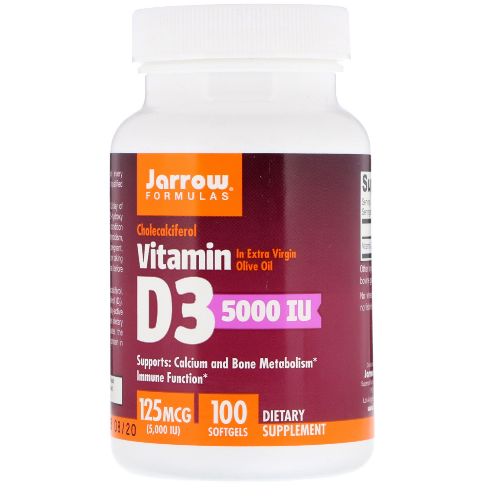 Jarrow Formulas Vitamin D3 Cholecalciferol 5000 Iu 100