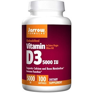 Jarrow Formulas, Витамин D3, 5000 МЕ, 100 гелевых капсул