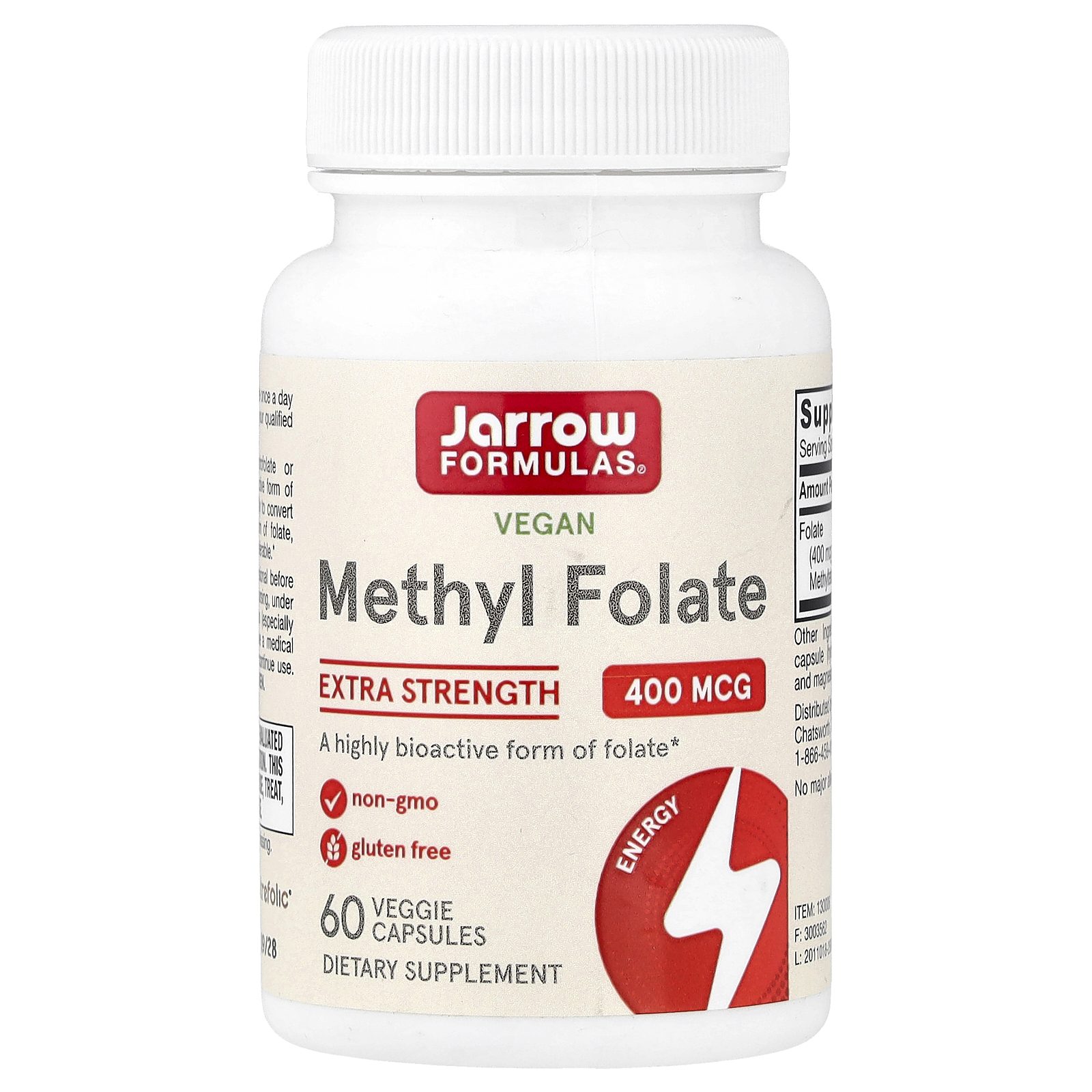 Jarrow Formulas (자로우포뮬러스), 비건 메틸엽산, 400mcg, 베지 캡슐 60정