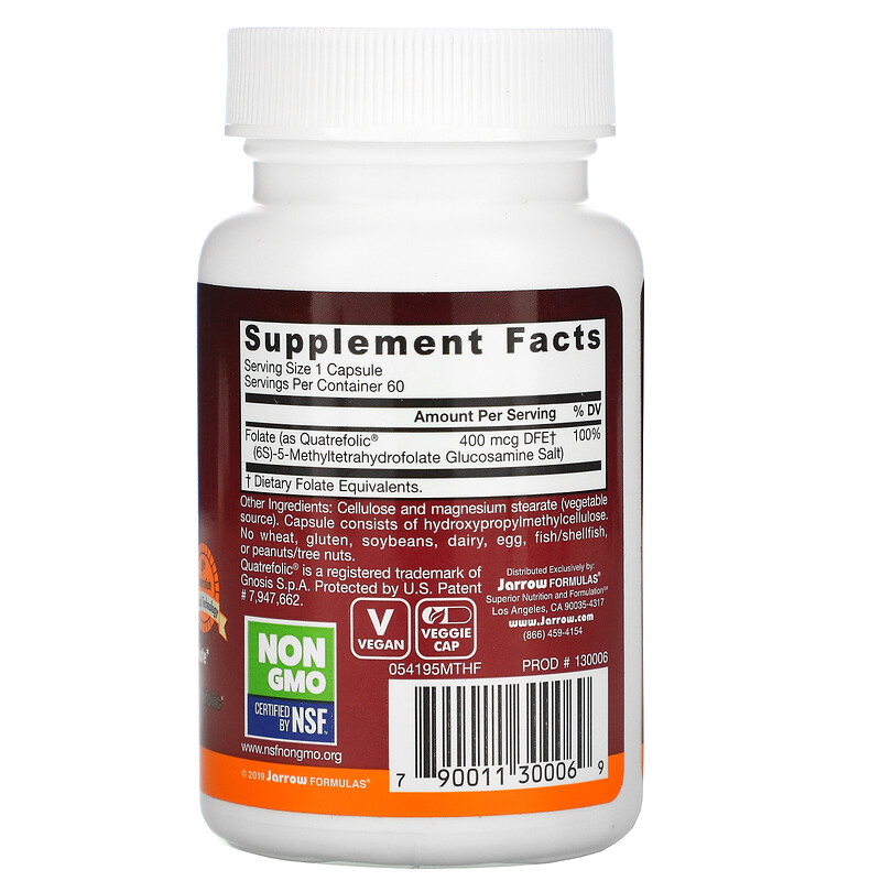 Jarrow Formulas, метилфолат, 400 мкг, 60 растительных капсул - iHerb