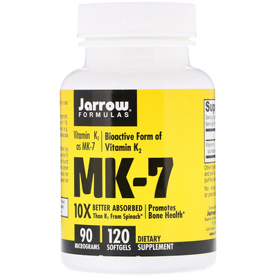 Jarrow Formulas MK-7, витамин K2 в форме MK-7, 90 мкг, 120 мягких таблеток