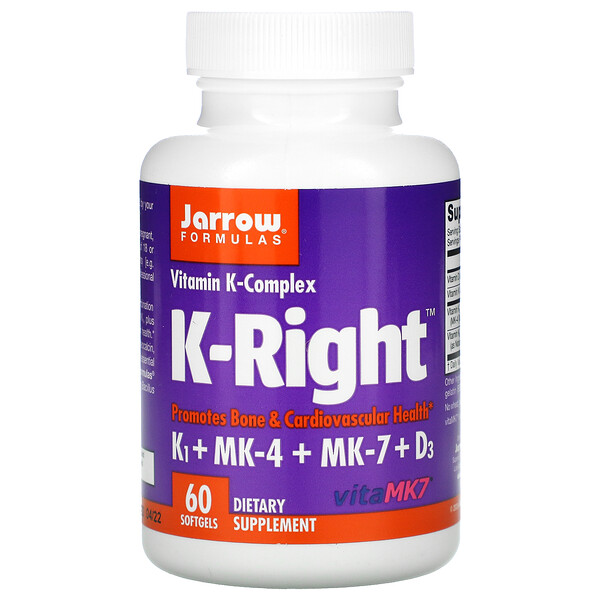 Jarrow Formulas‏, K-Right‏, קומפלקס ויטמינים מקבוצת K‏, 60 כמוסות רכות