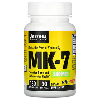 Jarrow Formulas, MK-7, La forma más activa de la vitamina K2, 180 mcg, 30 cápsulas blandas