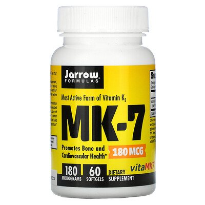 Jarrow Formulas MK-7, самая активная форма витамина K2, 180 мкг, 60 мягких таблеток