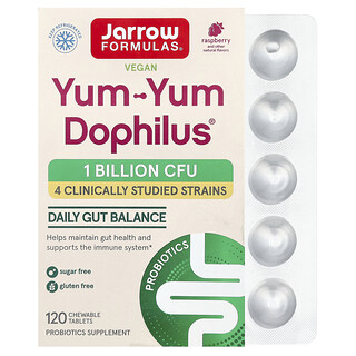 Jarrow Formulas, Vegan Yum-Yum Dophilus®, Raspberry, 120 Chewable Tablets