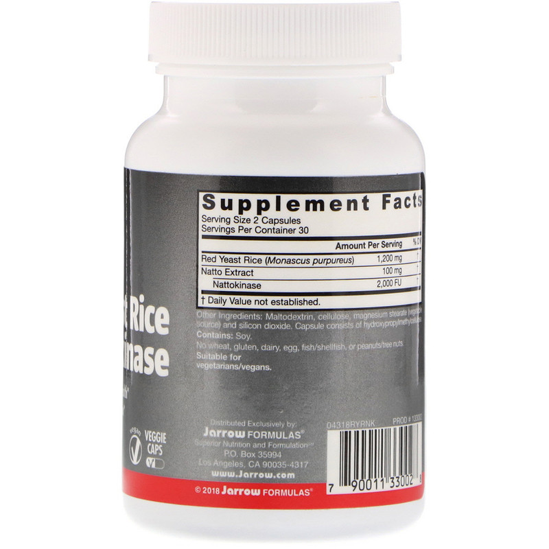 Jarrow Formulas, Red Yeast Rice + Nattokinase, 60 Veggie Caps iHerb