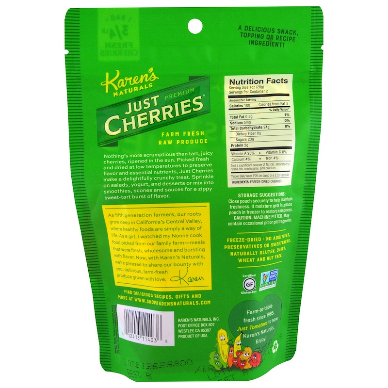 karens naturals, just premium cherries, 2 oz (56 g)