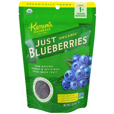 Karen's Naturals Organic Just Blueberries, высушенные сублимацией фрукты, 2 унции (56 г)