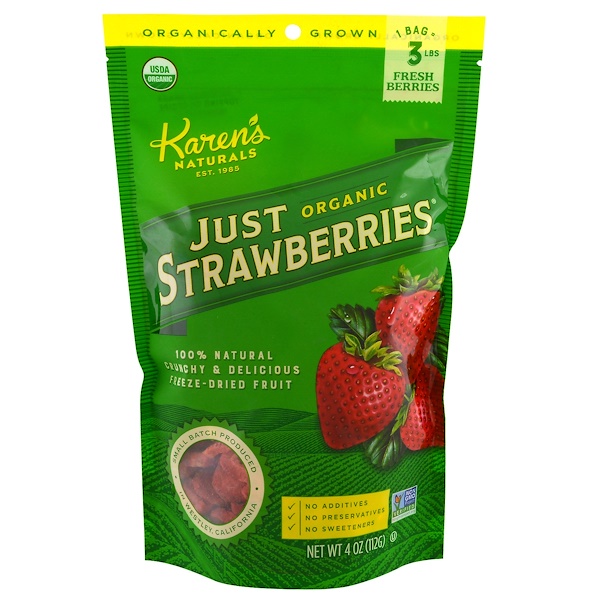 Karen's Naturals, Organic, Freeze-Dried Fruit, Just Strawberries, 4 oz ...