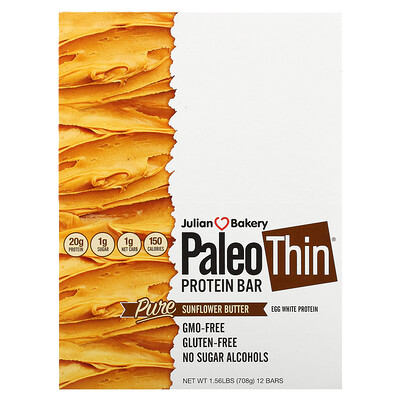 Julian Bakery Paleo Thin Protein Bar, чистое подсолнечное масло, 12 батончиков, 59 г (2,08 унции)