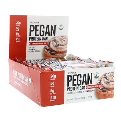 Julian Bakery PEGAN Protein Bar, Seed Protein, Cinnamon Raisin Roll, 12 Bars, 2.16 oz (61.5 g) Each