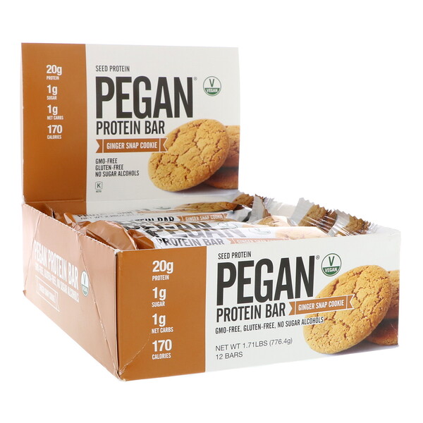 Julian Bakery, PEGAN Protein Bar, Seed Protein, Ginger Snap Cookie, 12 Bars, 2.28 oz (64.7 g