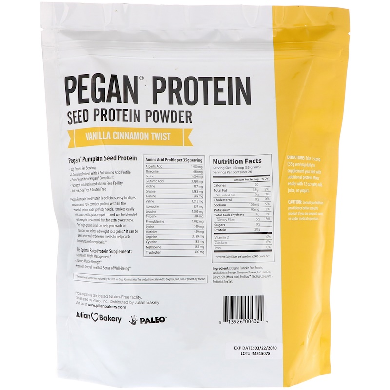 Julian Bakery, Pegan Protein, Seed Protein Powder, Vanilla Cinnamon ...