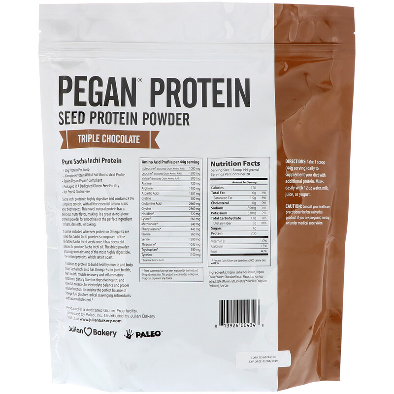 Julian Bakery, Pegan Protein, Seed Protein Powder, Triple Chocolate, 2 ...