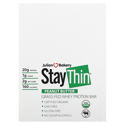 

Julian Bakery Stay Thin Grass-Fed Whey Protein Bar Peanut Butter 12 Bars 2.1 oz (59.7 g) Each