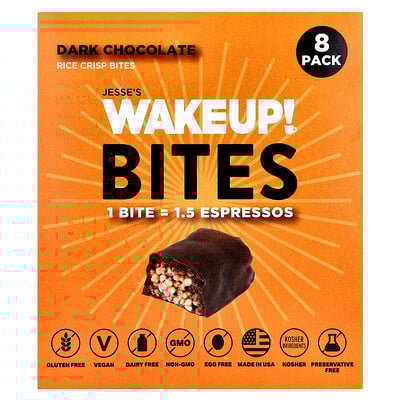 Jesse's WAKEUP!, Bocaditos crujientes de arroz, Chocolate negro, 8 paquetes, 15 g (0,53 oz) cada uno
